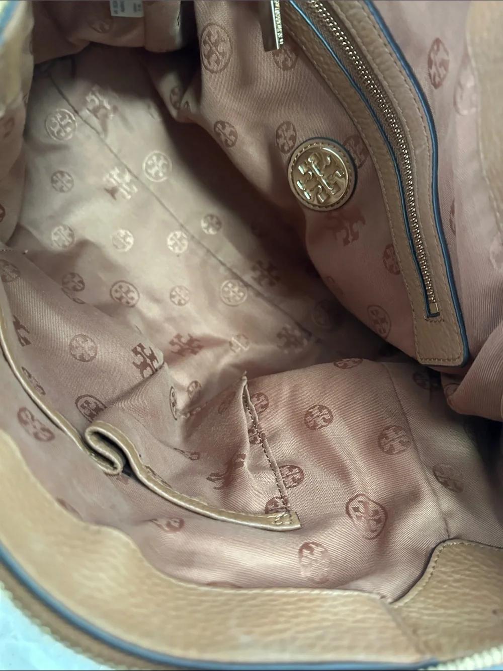 Tory Burch Chestnut Leather Satchel with Embossed Logo - Picture 5 of 5